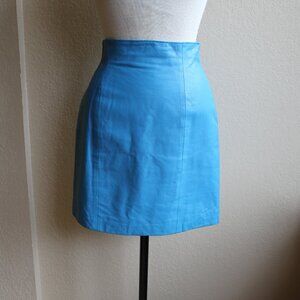 Awesome Vintage 80s Sky Blue Leather High Waisted Mini Skirt 4 Like-new!